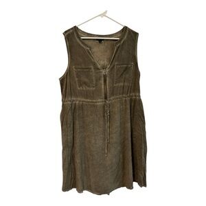 Torrid 2X Brown Sleeveless Zip Front Utility Dress Drawstring Waist Pockets